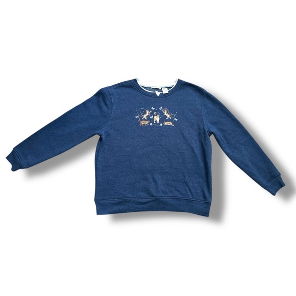 Vintage Hasting & Smith Cat Embroidered Long Sleeve Sweatshirt Women’s Size PL - Picture 1 of 13